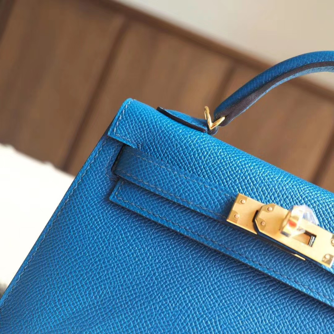 爱马仕包包 Hermes Mini Kelly 二代 7W伊兹密尔蓝 EPSOM 金扣