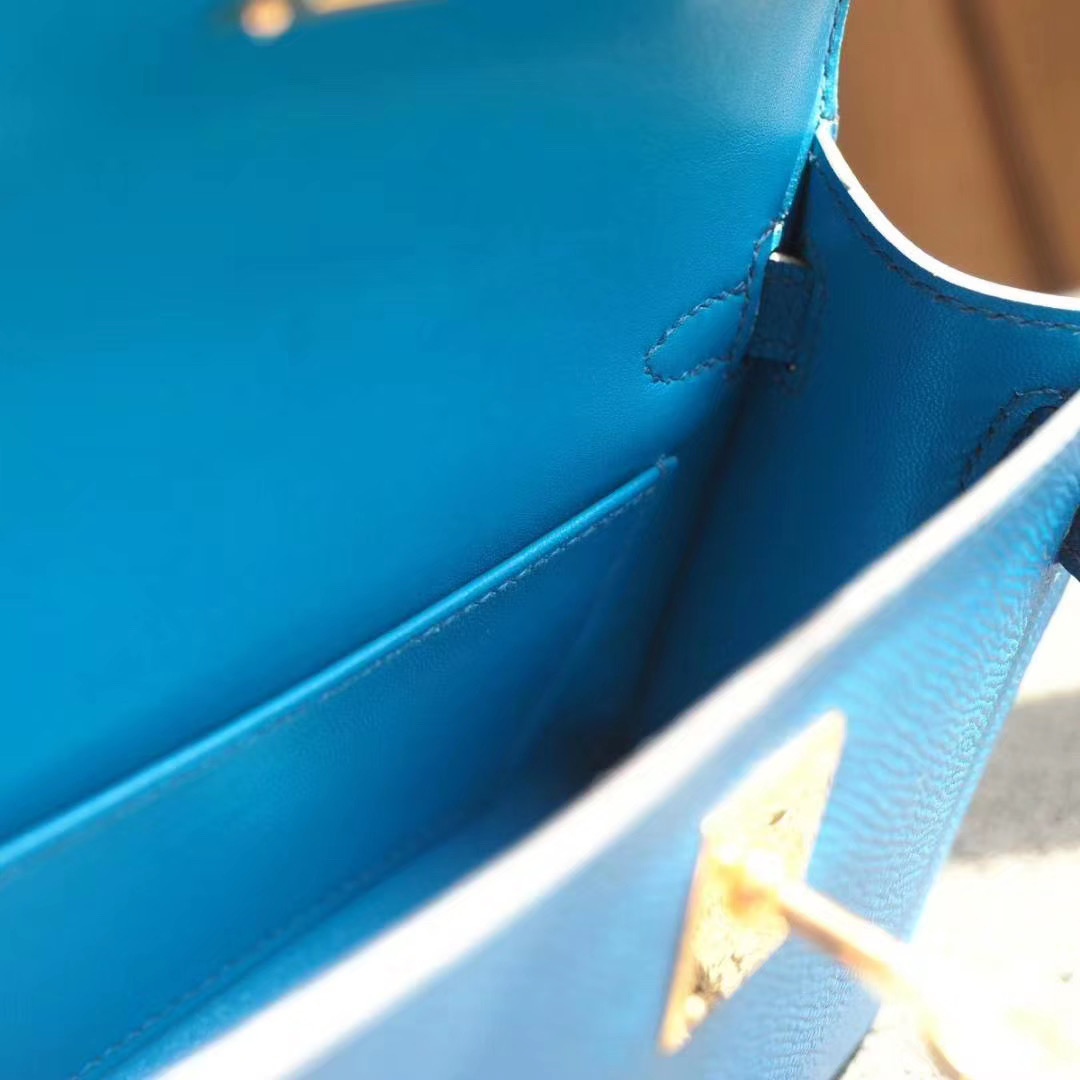 爱马仕包包 Hermes Mini Kelly 二代 7W伊兹密尔蓝 EPSOM 金扣