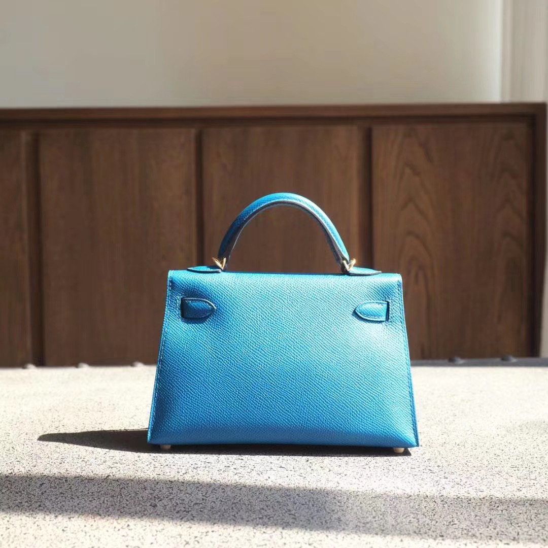 爱马仕包包 Hermes Mini Kelly 二代 7W伊兹密尔蓝 EPSOM 金扣