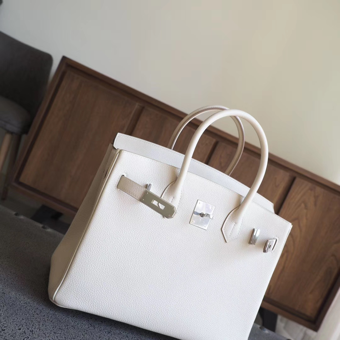 爱马仕包包 Hermes Birkin 30CM 10奶昔白 Togo 银扣