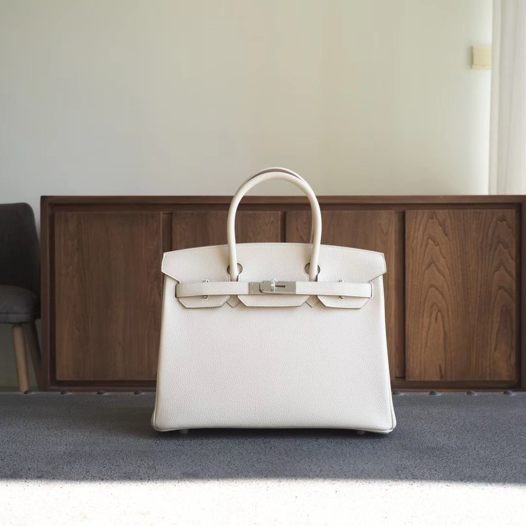 爱马仕包包 Hermes Birkin 30CM 10奶昔白 Togo 银扣
