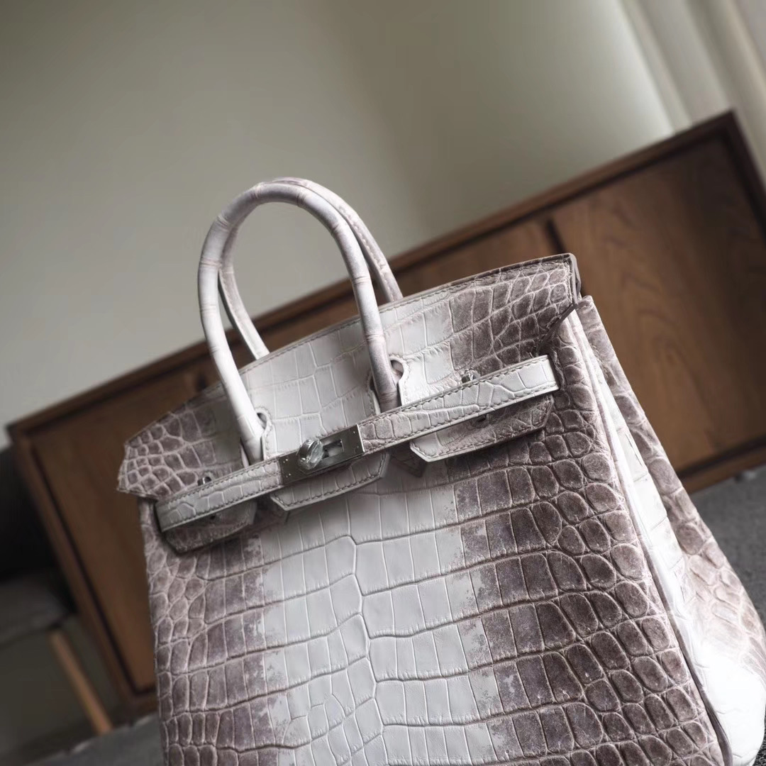 爱马仕包包 Hermes Birkin 25CM 喜马拉雅 雾面两点鳄鱼 银扣