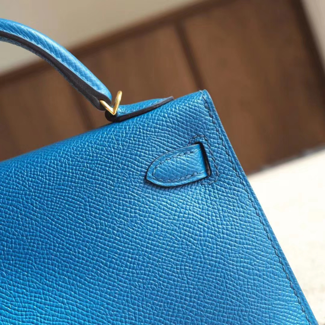 爱马仕包包 Hermes Mini Kelly 二代 7W伊兹密尔蓝 EPSOM 金扣