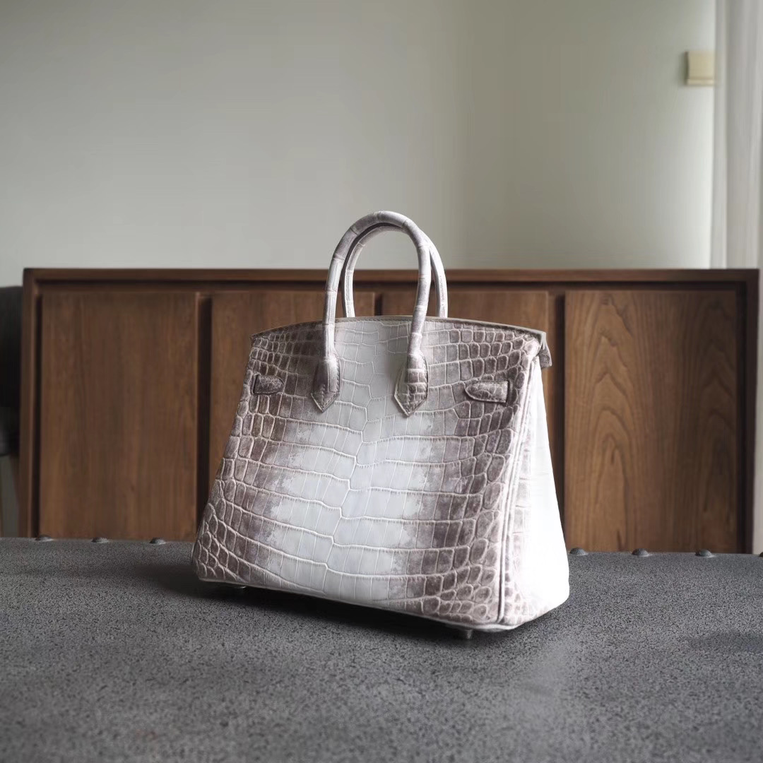 爱马仕包包 Hermes Birkin 25CM 喜马拉雅 雾面两点鳄鱼 银扣