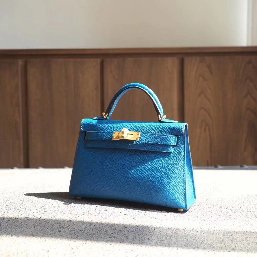 爱马仕包包 Hermes Mini Kelly 二代 7W伊兹密尔蓝 EPSOM 金扣