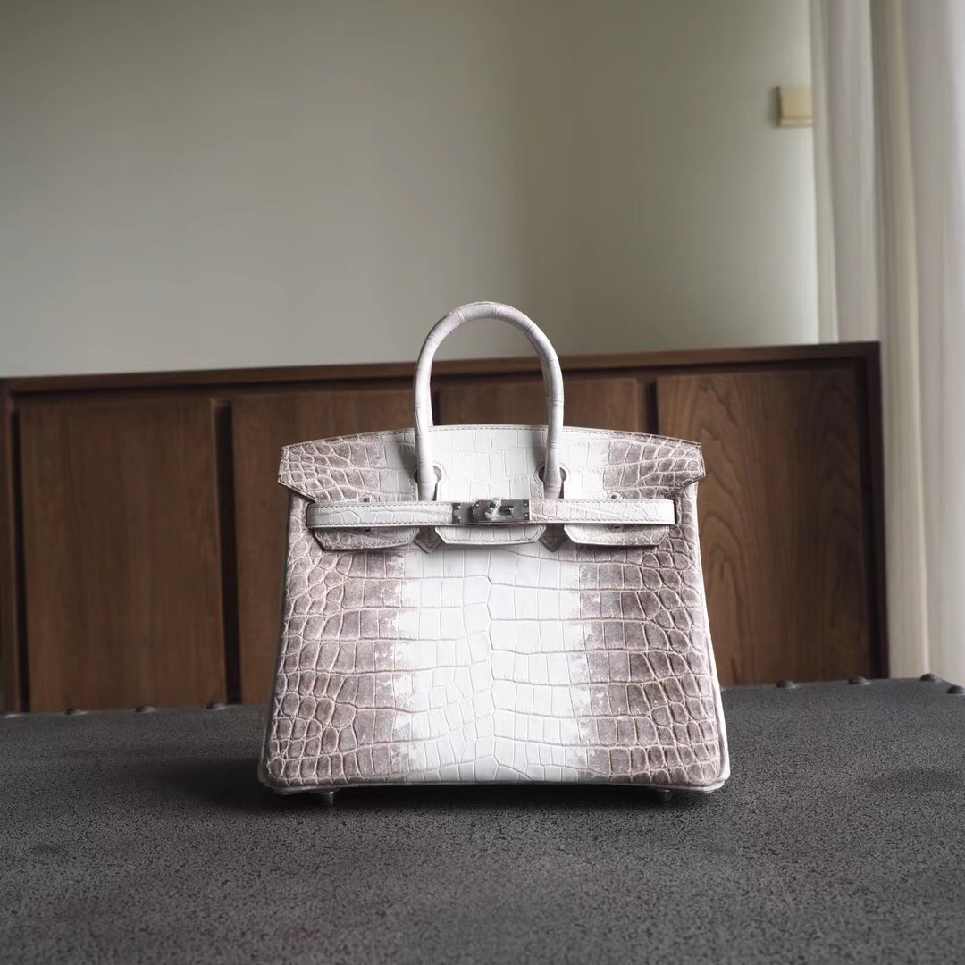 爱马仕包包 Hermes Birkin 25CM 喜马拉雅 雾面两点鳄鱼 银扣
