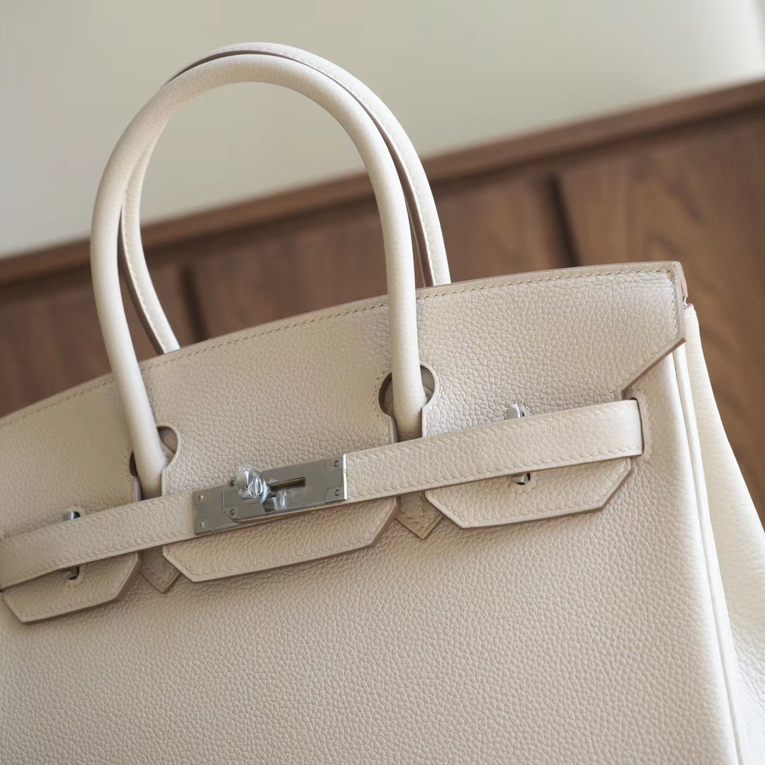 爱马仕包包 Hermes Birkin 30CM 10奶昔白 Togo 银扣