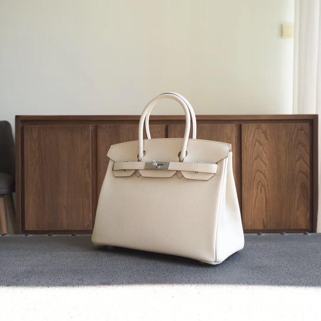 爱马仕包包 Hermes Birkin 30CM 10奶昔白 Togo 银扣