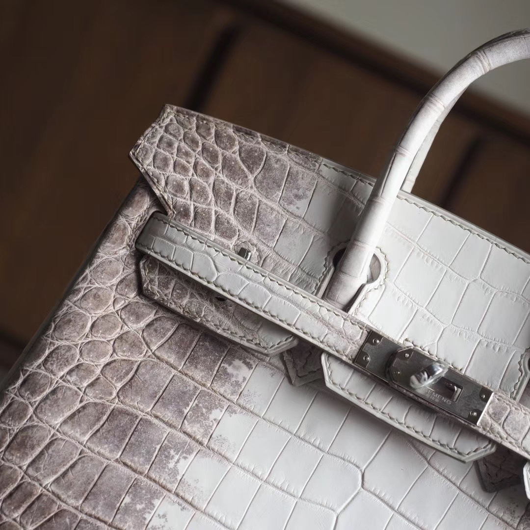 爱马仕包包 Hermes Birkin 25CM 喜马拉雅 雾面两点鳄鱼 银扣