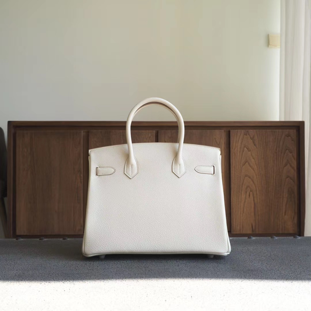 爱马仕包包 Hermes Birkin 30CM 10奶昔白 Togo 银扣