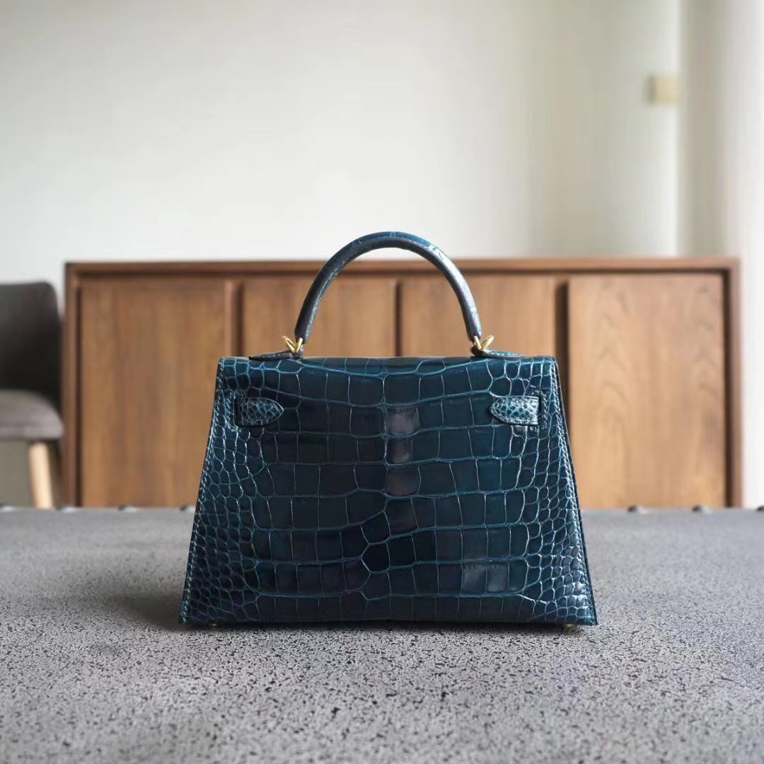 爱马仕 Hermes Mini Kelly 2代  6O柏树绿 亮面方块鳄鱼 金扣