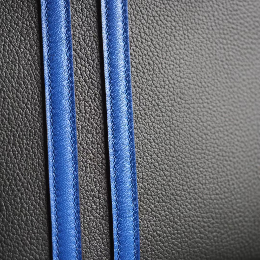 爱马仕官网 Birkin 25CM 6O柏树绿 拼I7琉璃蓝 Togo 双杆 银扣