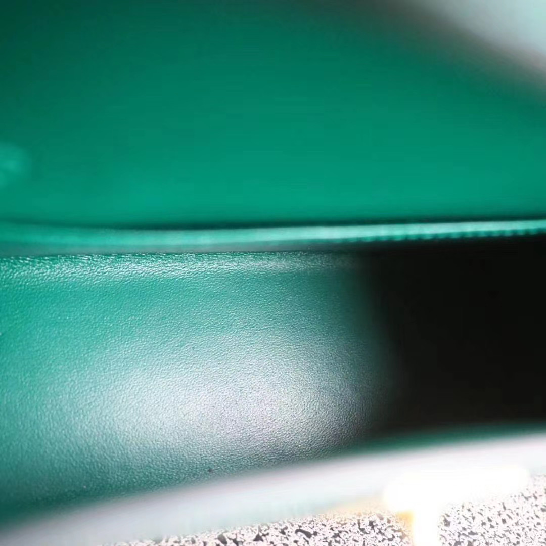 爱马仕 Hermes Mini Kelly 二代 6Q翡翠绿 亮面方块鳄鱼 金扣